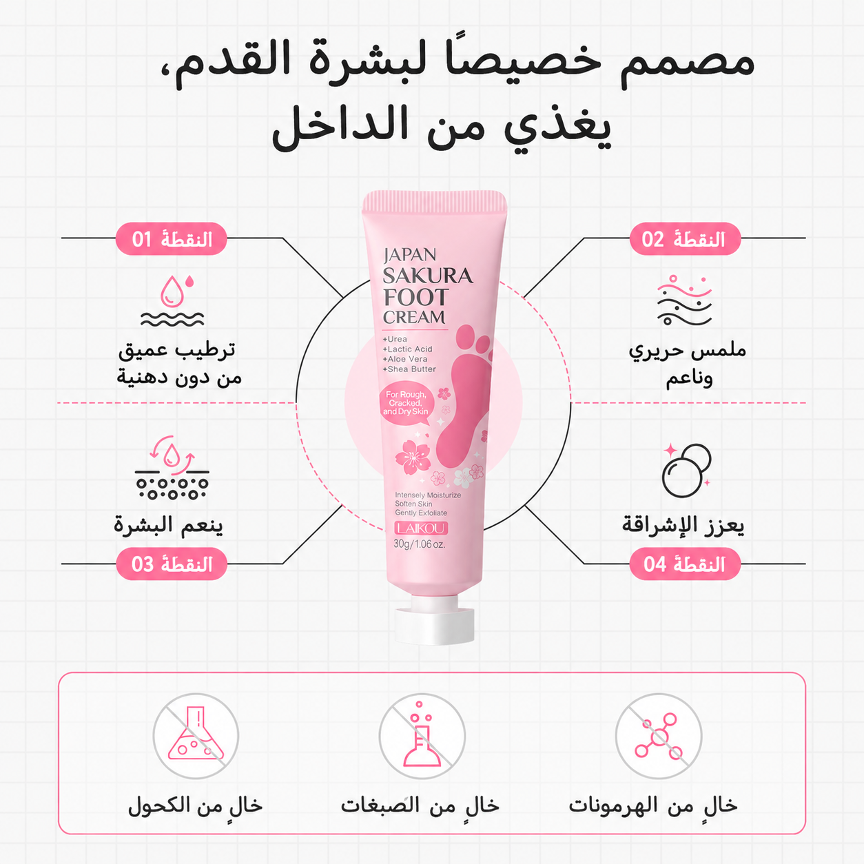 (30 غرام) كريم القدمين ساكورا لتفتيح وترطيب القدمين LAIKOU