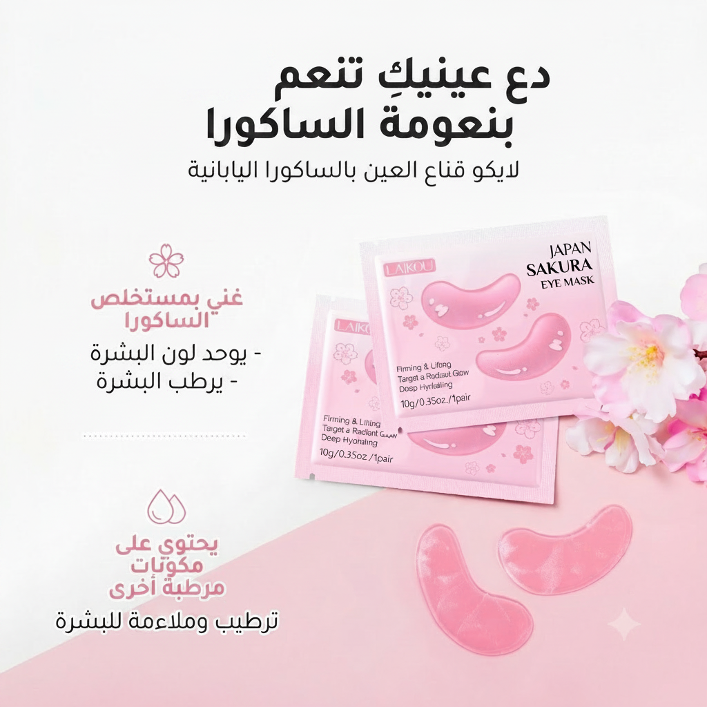 LAIKOU أقنعة العين السحرية بالساكورا والكولاجين: تخلصي من الهالات والانتفاخات ( 5 قطع)